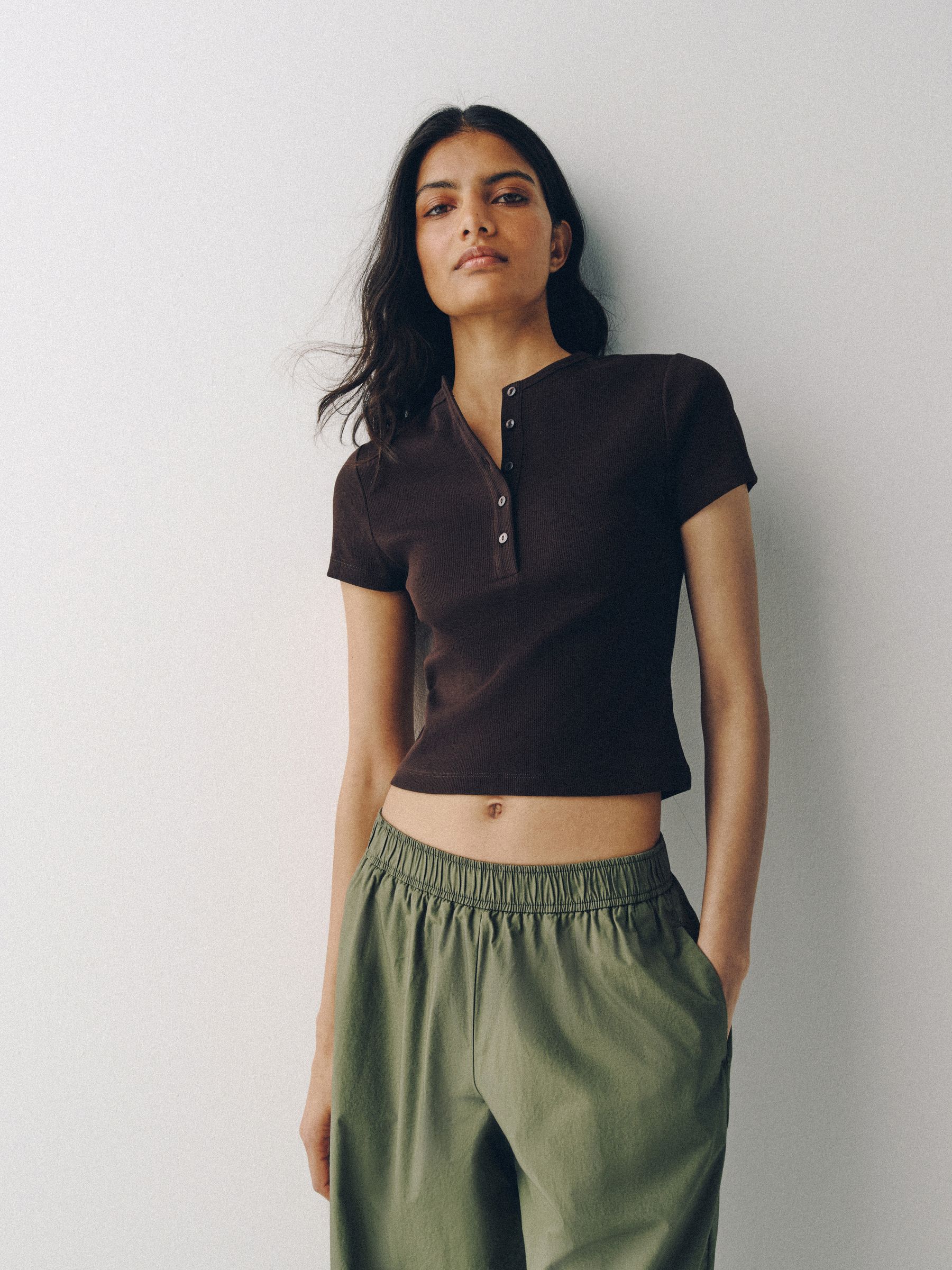 Buy The Set 4 Pack Ribbed Button Cropped Henley Short Sleeve T