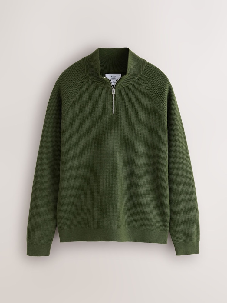 Blue/Olive Green Textured Quarter Zip Jumpers 2 Pack - Image 2 of 5 Blue/Olive Green Textured Quarter Zip Jumpers 2 Pack - Image 2 of 5