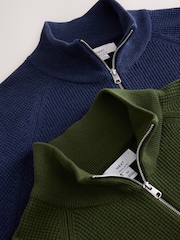 Blue/Olive Green Textured Quarter Zip Jumpers 2 Pack - Image 4 of 5