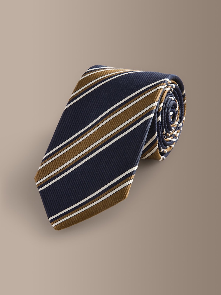 Azul marino/ocre - Signature Silk Italian Stripe Tie - Imagen 1 de 3