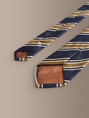Azul marino/ocre - Signature Silk Italian Stripe Tie - Imagen 3 de 3