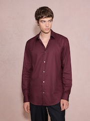 Burgundy Red Regular Fit Cotton Rich Textured Easy Care Smart Shirt - Image 1 of 6