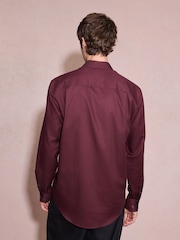 Burgundy Red Regular Fit Cotton Rich Textured Easy Care Smart Shirt - Image 3 of 6
