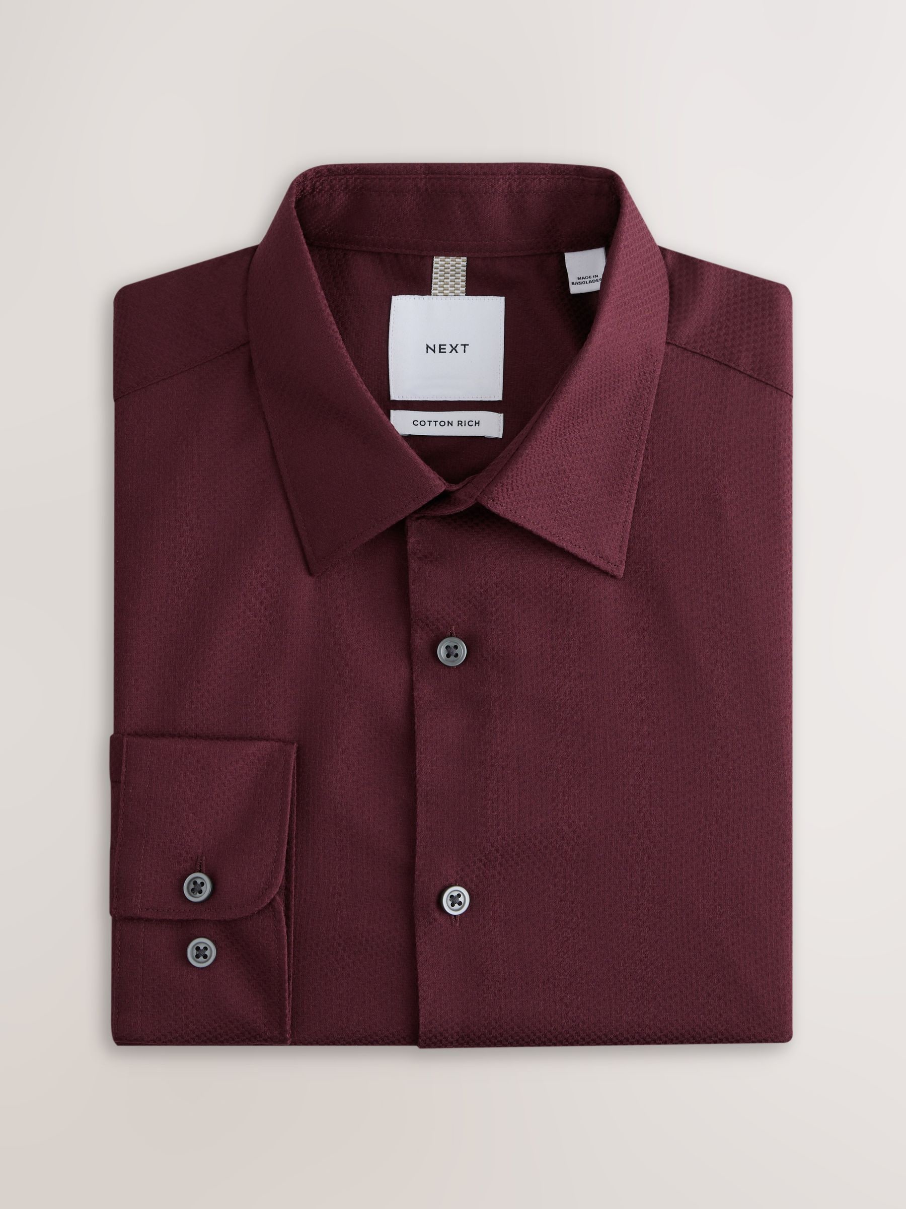calvin klein burgundy slim fit dress shirt Mens Next Red Regular Cotton Rich Textured Easy Care Smart 15 1/2 R Extra slim
