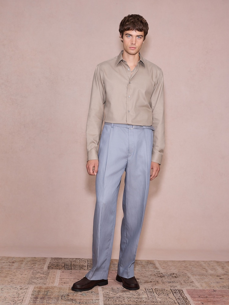 Neutral Slim Fit Cotton Rich Textured Easy Care Smart Shirt - Image 2 of 7 Neutral Slim Fit Cotton Rich Textured Easy Care Smart Shirt - Image 2 of 7
