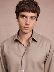 Neutral Slim Fit Cotton Rich Textured Easy Care Smart Shirt - Image 4 of 7