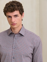 Burgundy N. Premium Slim Fit Cotton Stretch Geometric Printed Formal Shirt - Image 1 of 9