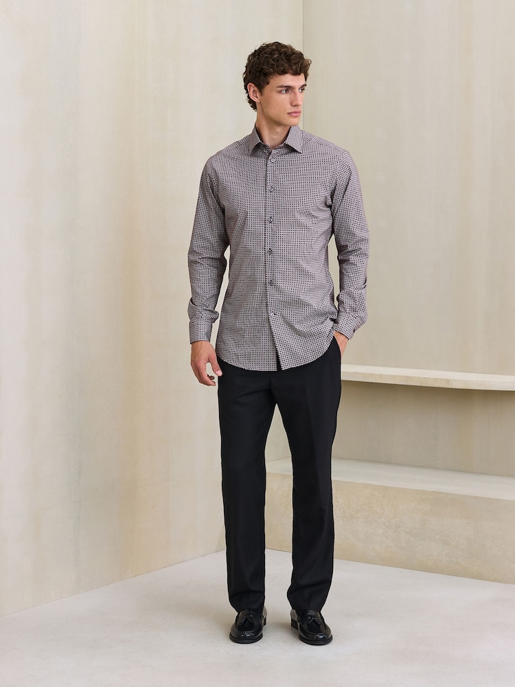 Burgundy N. Premium Slim Fit Cotton Stretch Geometric Printed Formal Shirt - Image 2 of 9