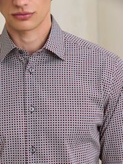 Burgundy N. Premium Slim Fit Cotton Stretch Geometric Printed Formal Shirt - Image 6 of 9