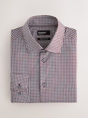 Burgundy N. Premium Slim Fit Cotton Stretch Geometric Printed Formal Shirt - Image 7 of 9