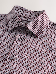 Burgundy N. Premium Slim Fit Cotton Stretch Geometric Printed Formal Shirt - Image 8 of 9