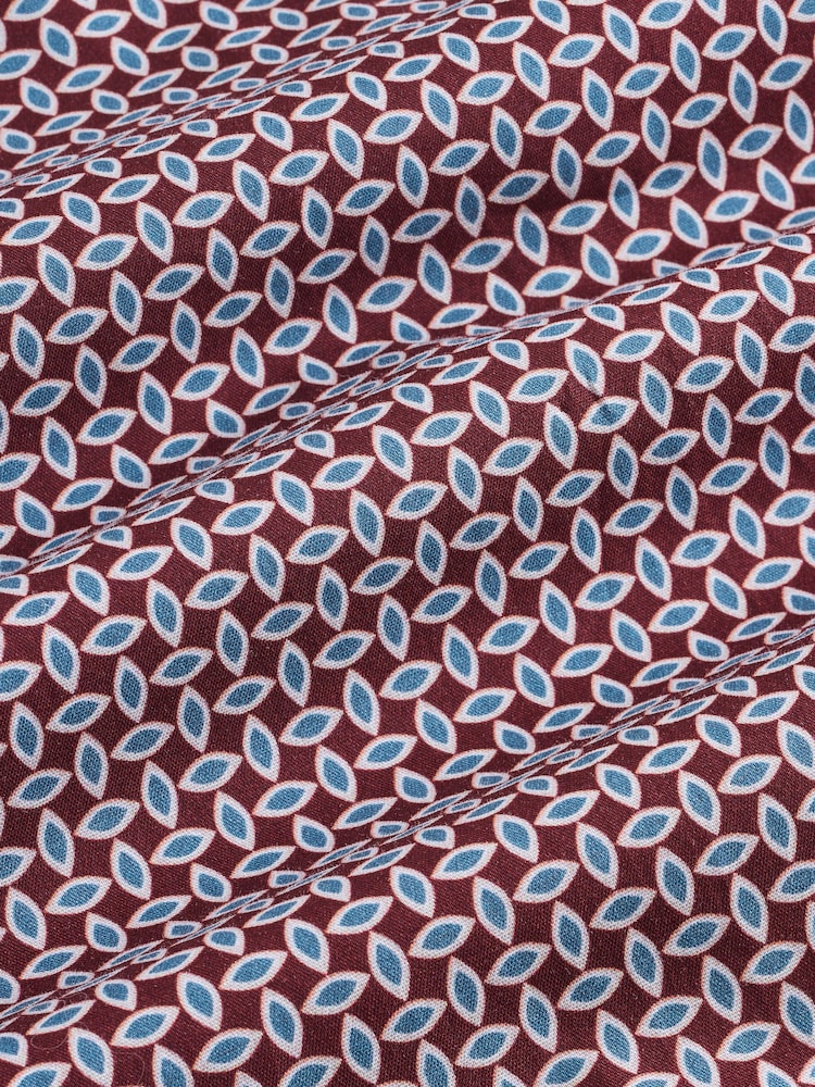 Burgundy N. Premium Slim Fit Cotton Stretch Geometric Printed Formal Shirt - Image 9 of 9