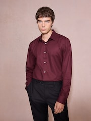 Burgundy Red Slim Fit Cotton Rich Textured Easy Care Smart Shirt - Image 1 of 7