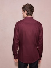 Burgundy Red Slim Fit Cotton Rich Textured Easy Care Smart Shirt - Image 3 of 7