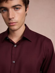 Burgundy Red Slim Fit Cotton Rich Textured Easy Care Smart Shirt - Image 4 of 7