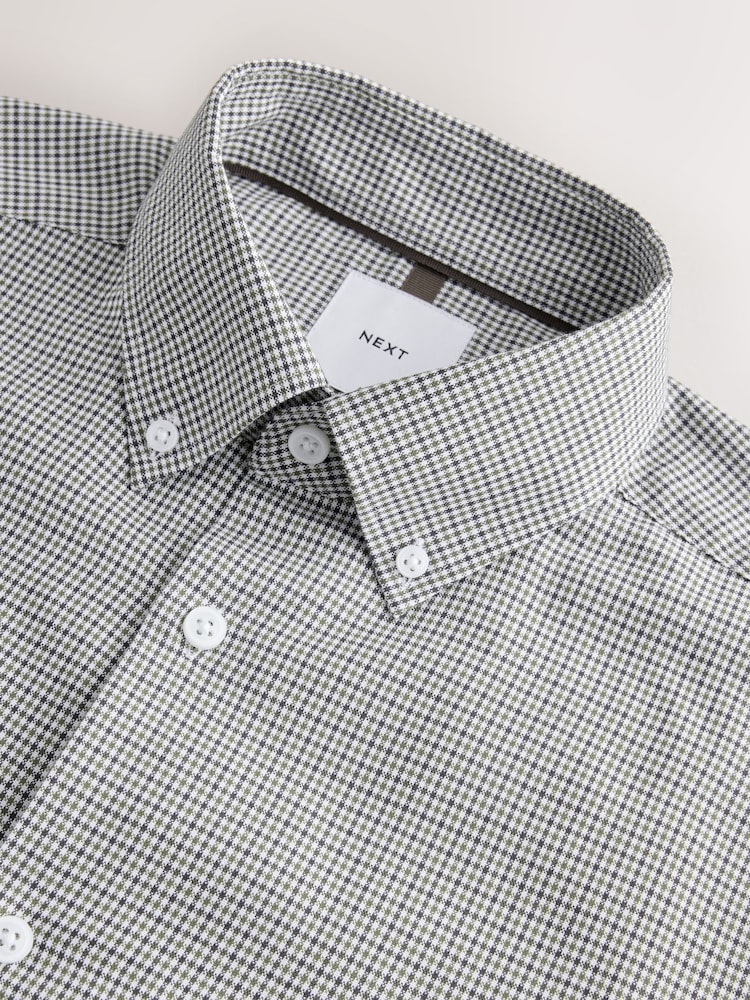 Brown/Green Regular Fit Check Button Down Shirt and Texture Tie Set - Image 2 of 3