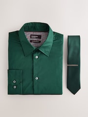 Green N. Premium Cotton Stretch Shirt and Tonal Tie and Tie Clip Set - Image 6 of 8