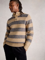 White Stuff Natural Baxton Stripe Button Neck Jumper - Image 1 of 6