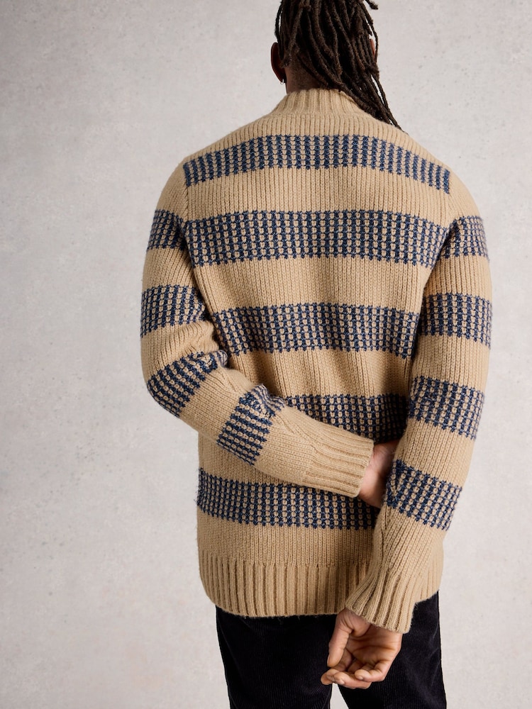 White Stuff Natural Baxton Stripe Button Neck Jumper - Image 2 of 6