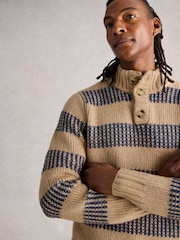 White Stuff Natural Baxton Stripe Button Neck Jumper - Image 3 of 6