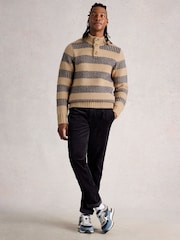 White Stuff Natural Baxton Stripe Button Neck Jumper - Image 4 of 6