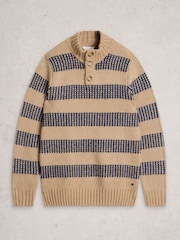 White Stuff Natural Baxton Stripe Button Neck Jumper - Image 5 of 6