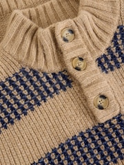White Stuff Natural Baxton Stripe Button Neck Jumper - Image 6 of 6
