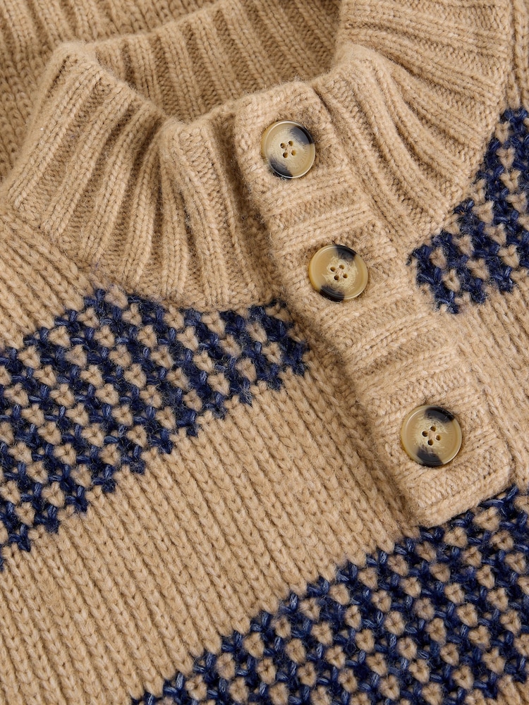 White Stuff Natural Baxton Stripe Button Neck Jumper - Image 6 of 6