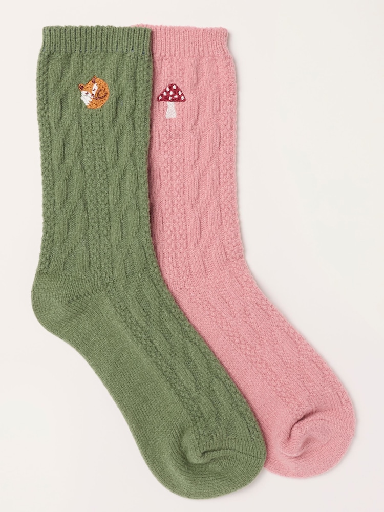 FatFace 2 Pack Green Cable Woodland Socks - Image 1 of 3 FatFace 2 Pack Green Cable Woodland Socks - Image 1 of 3