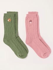 FatFace 2 Pack Green Cable Woodland Socks - Image 2 of 3