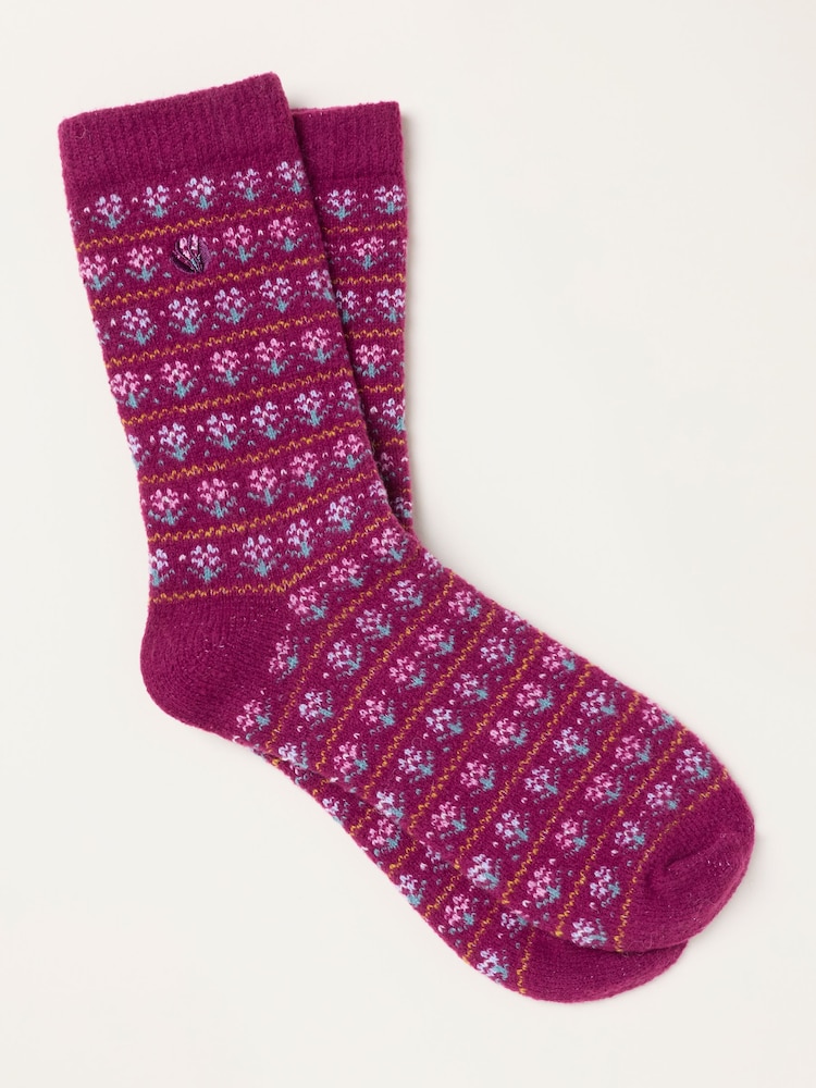 FatFace Burgundy Fairisle Socks - Image 1 of 2