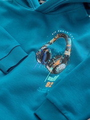 Teal Blue Headphones Regular Fit Older Graphic Print Hoodie (3-16yrs) - Image 3 of 5