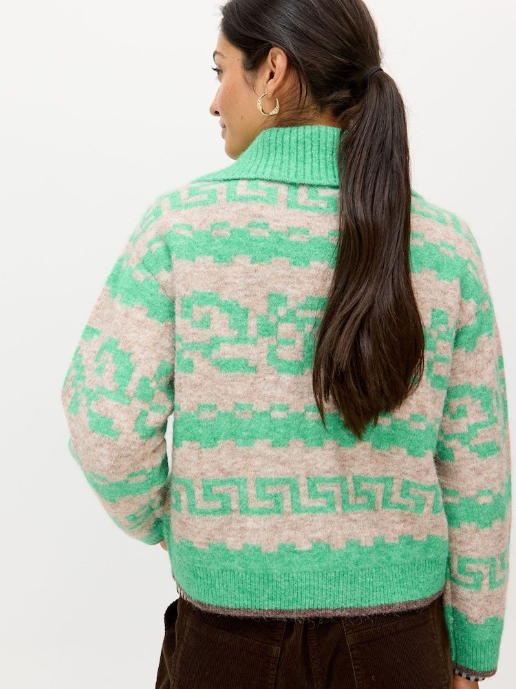 Oliver Bonas Grey Geometric Collared Button-Up Cardigan - Image 2 of 8 Oliver Bonas Grey Geometric Collared Button-Up Cardigan - Image 2 of 8