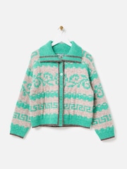 Oliver Bonas Grey Geometric Collared Button-Up Cardigan - Image 3 of 8