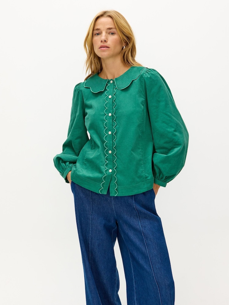 Oliver Bonas Green Scalloped Button Up Collar Shirt - Image 1 of 8 Oliver Bonas Green Scalloped Button Up Collar Shirt - Image 1 of 8