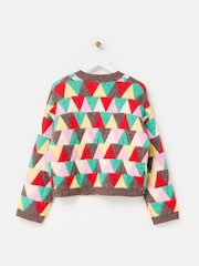 Oliver Bonas Green Triangle Geometric Crew Neck Knitted Cardigan - Image 4 of 8