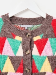 Oliver Bonas Green Triangle Geometric Crew Neck Knitted Cardigan - Image 5 of 8