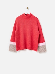 Oliver Bonas Red Block Funnel Neck Knitted Jumper - Image 3 of 8