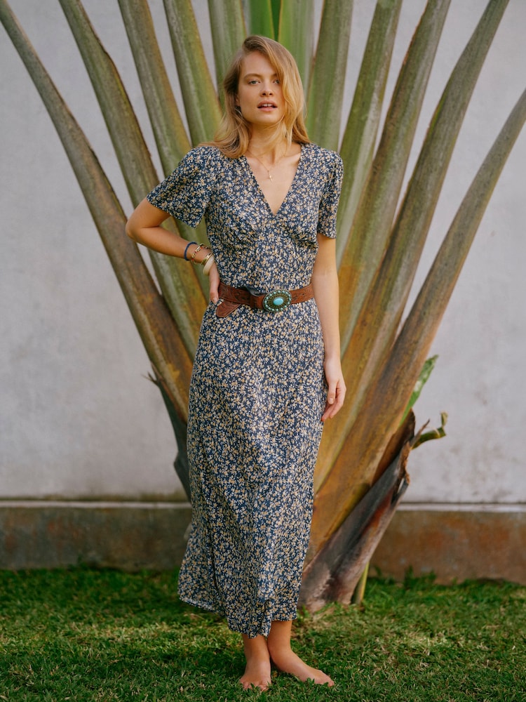 Joules Lainey Navy & Yellow Ditsy Bias Cut Midi Dress - Image 1 of 11 Joules Lainey Navy & Yellow Ditsy Bias Cut Midi Dress - Image 1 of 11
