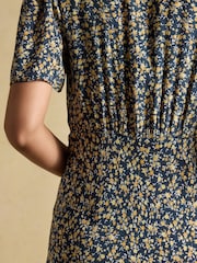 Joules Lainey Navy & Yellow Ditsy Bias Cut Midi Dress - Image 10 of 11