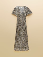 Joules Lainey Navy & Yellow Ditsy Bias Cut Midi Dress - Image 11 of 11
