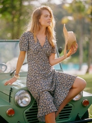Joules Lainey Navy & Yellow Ditsy Bias Cut Midi Dress - Image 2 of 11