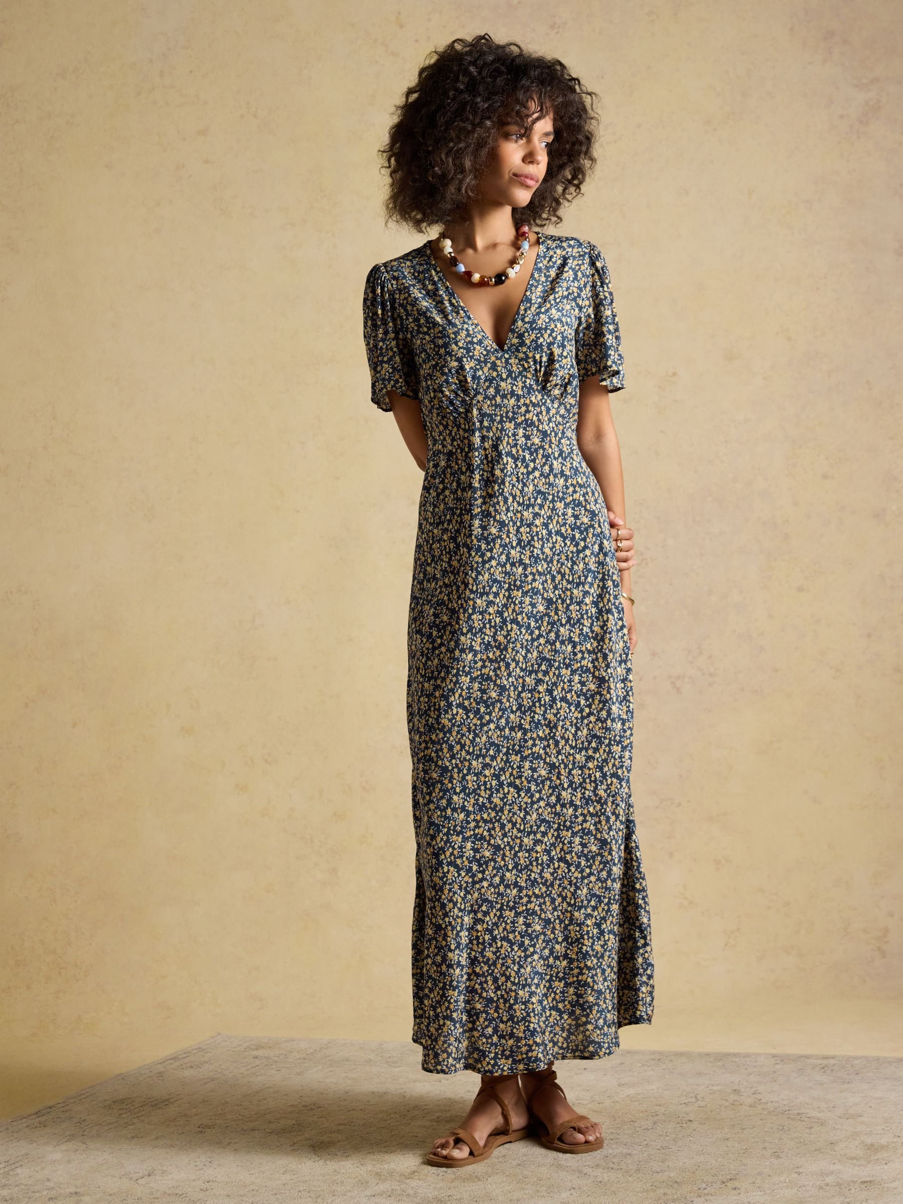 Buy Joules Lainey Navy & Yellow Ditsy Bias Cut Maxi Dress from