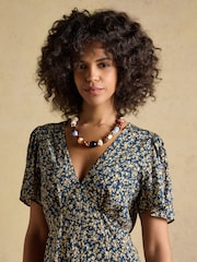 Joules Lainey Navy & Yellow Ditsy Bias Cut Midi Dress - Image 7 of 11