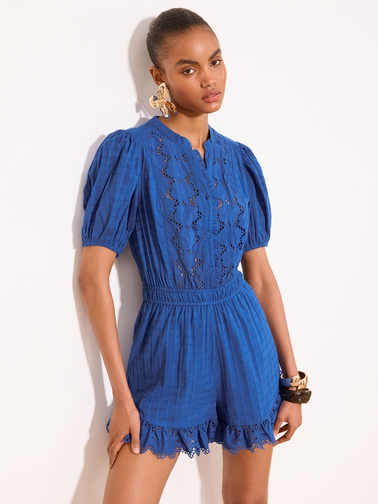 Lipsy Cobalt Blue Broderie Frill Hem V-Neck Short Sleeve Playsuit - Image 2 of 5 Lipsy Cobalt Blue Broderie Frill Hem V-Neck Short Sleeve Playsuit - Image 2 of 5
