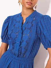 Lipsy Cobalt Blue Broderie Frill Hem V-Neck Short Sleeve Playsuit - Image 4 of 5