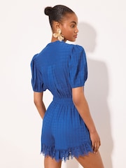 Lipsy Cobalt Blue Broderie Frill Hem V-Neck Short Sleeve Playsuit - Image 5 of 5