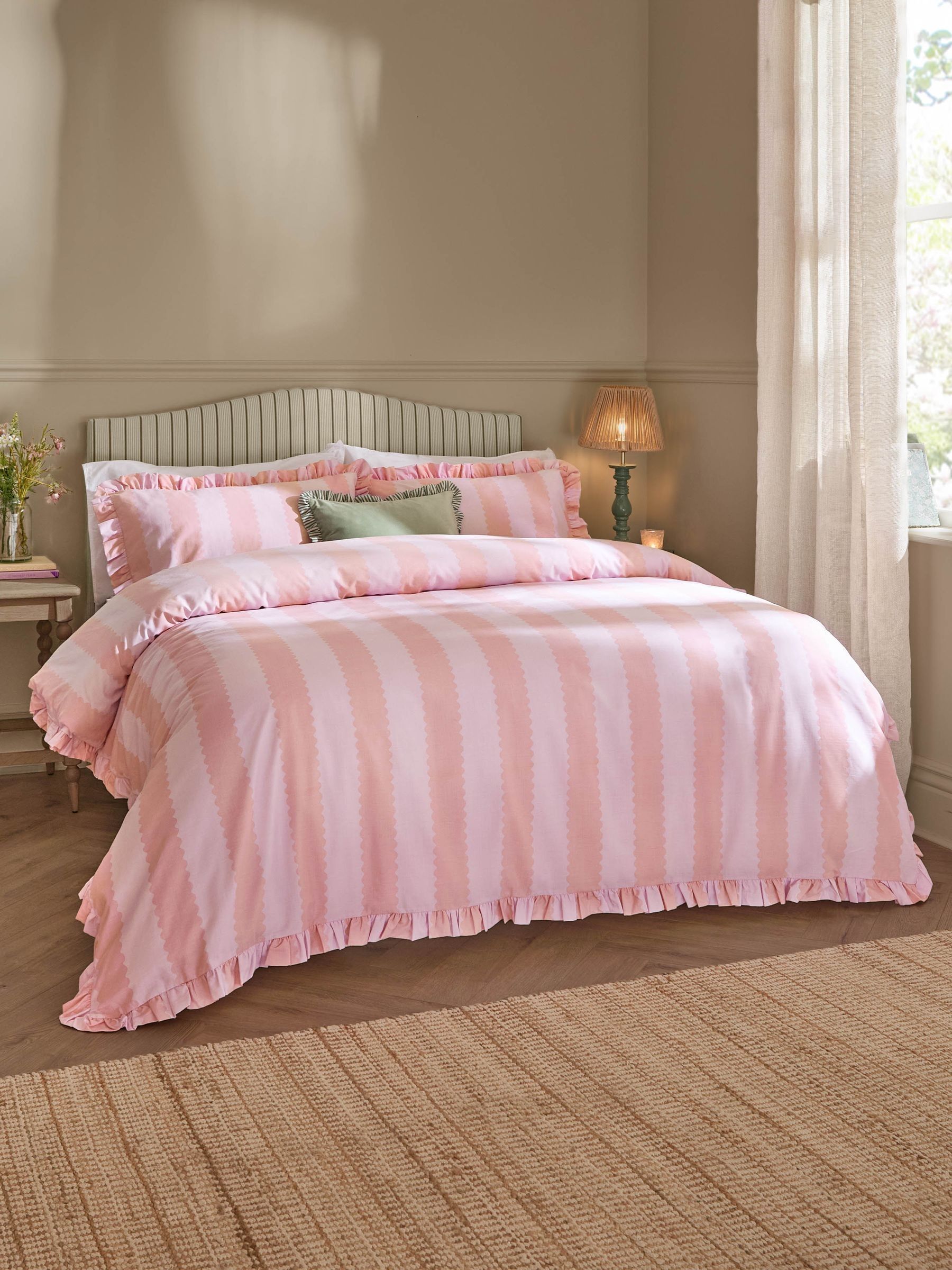 Buy Wylder Pink Raspberry Birdie Stripe Ruffle Duvet Cover