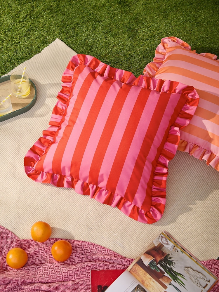 Furn Pink/Red Palm Royale Stripe Outdoor Cushion - Image 1 of 5