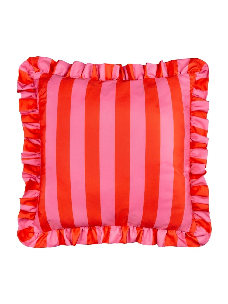 Furn Pink/Red Palm Royale Stripe Outdoor Cushion - Image 2 of 5